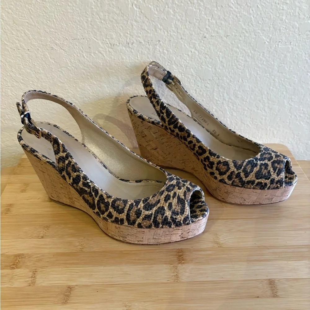 Stuart Weitzman Woven Leopard-Print Cork Slingback Wedges 8.5 Narrow - Picture 5 of 10